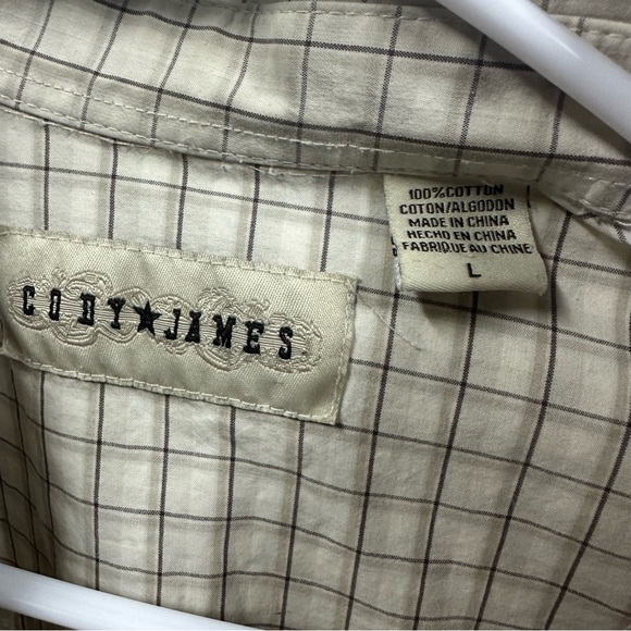 Cody James Western Button Snap Up Cream Cotton Long Sleeve Shirt Men Large - Picture 4 of 5